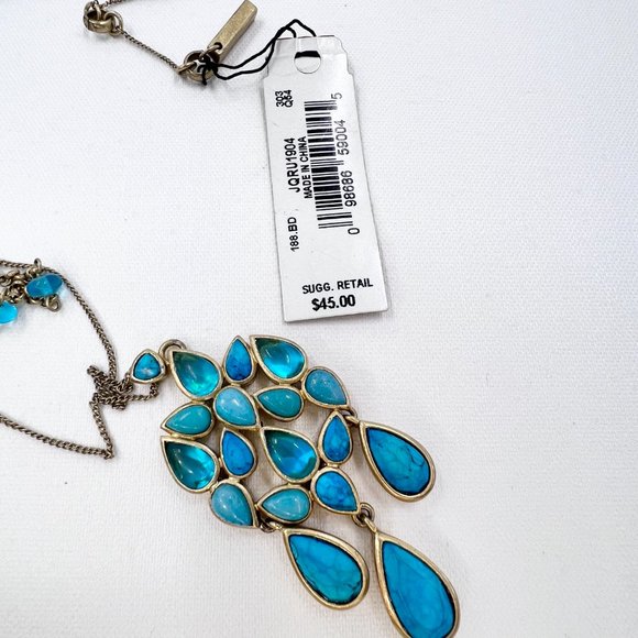 🎊HP🎊 NWT - Kenneth Cole - Semi-Precious Turquoise Dangle Gold Tone Necklace - Picture 8 of 10